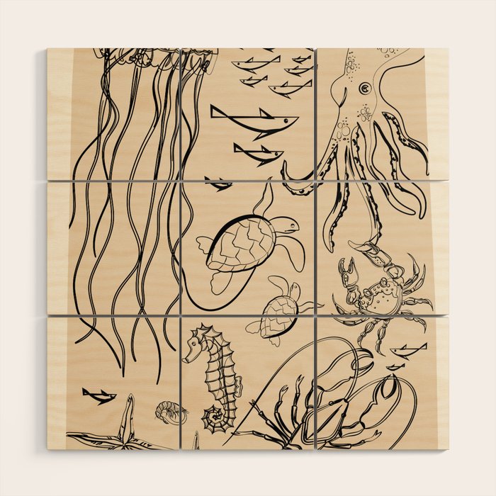 Minimal Sea Life 2 Wood Wall Art Gallery Image 1