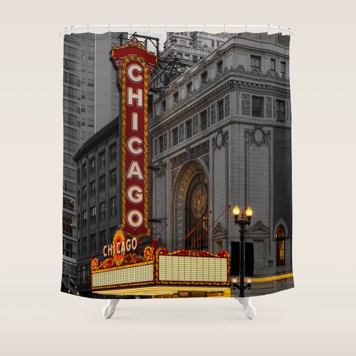 Chicago Theatre Sign Downtown State Street Historic Theater Marquee Shower Curtain Gallery Image 1