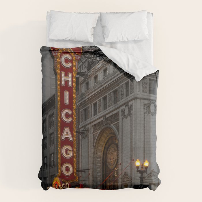 Chicago Theatre Sign Downtown State Street Historic Theater Marquee Duvet Cover Gallery Image 1