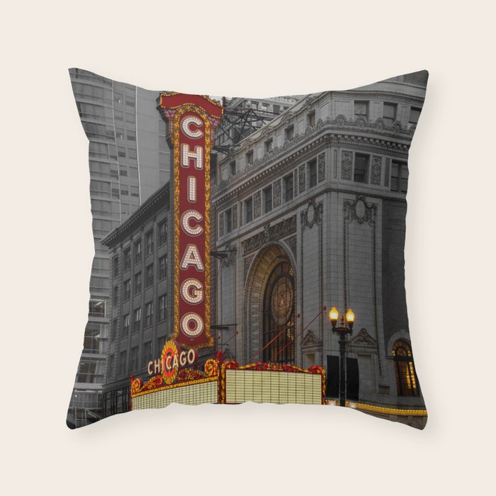 Chicago Theatre Sign Downtown State Street Historic Theater Marquee Throw Pillow Gallery Image 6