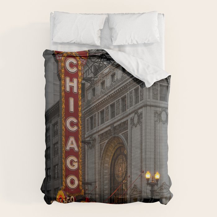 Chicago Theatre Sign Downtown State Street Historic Theater Marquee Comforter Gallery Image 6
