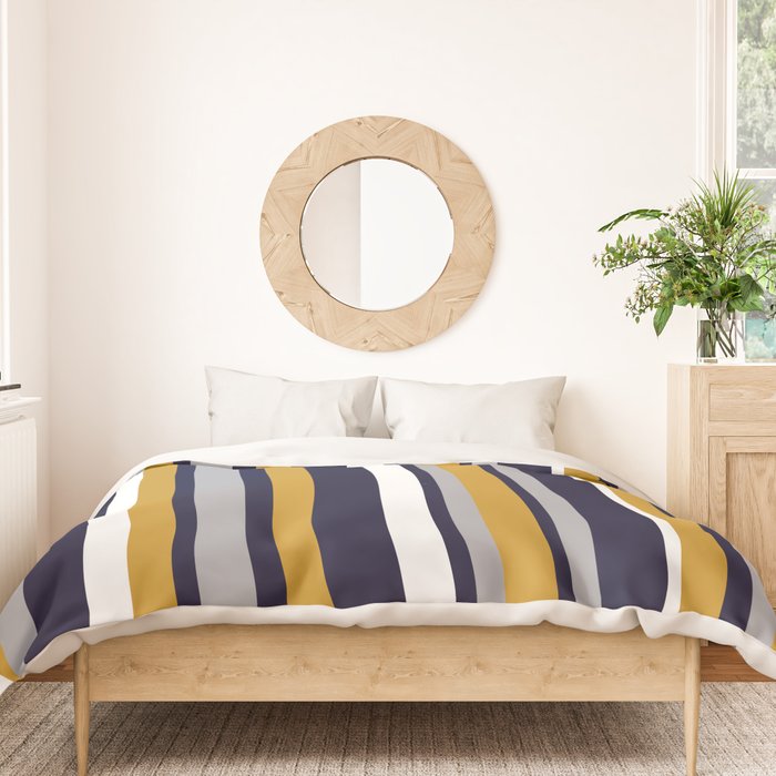 Modern Stripes in Mustard Yellow, Navy Blue, Gray, and White. Minimalist Color Block Duvet Cover Gallery Image 3