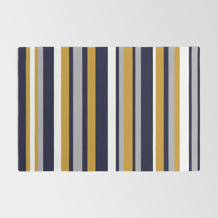 Modern Stripes in Mustard Yellow, Navy Blue, Gray, and White. Minimalist Color Block Rug Gallery Image 2