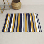 Modern Stripes in Mustard Yellow, Navy Blue, Gray, and White. Minimalist Color Block Rug Gallery Image 1