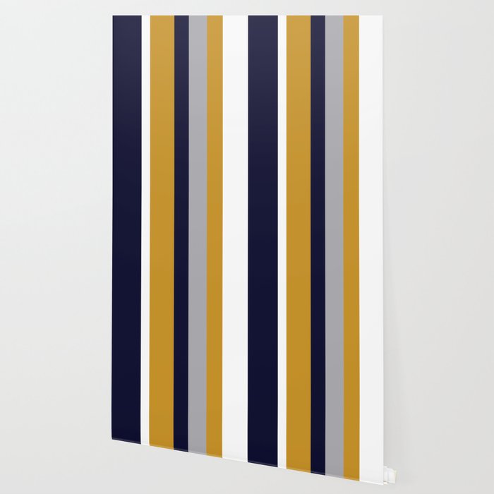 Modern Stripes in Mustard Yellow, Navy Blue, Gray, and White. Minimalist Color Block Wallpaper Gallery Image 2