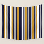 Modern Stripes in Mustard Yellow, Navy Blue, Gray, and White. Minimalist Color Block Wall Tapestry Gallery Image 4