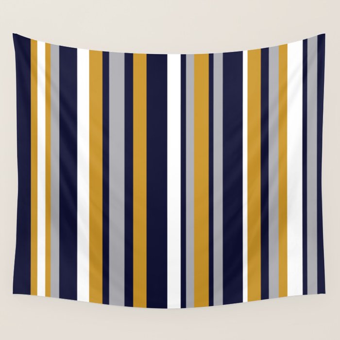 Modern Stripes in Mustard Yellow, Navy Blue, Gray, and White. Minimalist Color Block Wall Tapestry Gallery Image 4