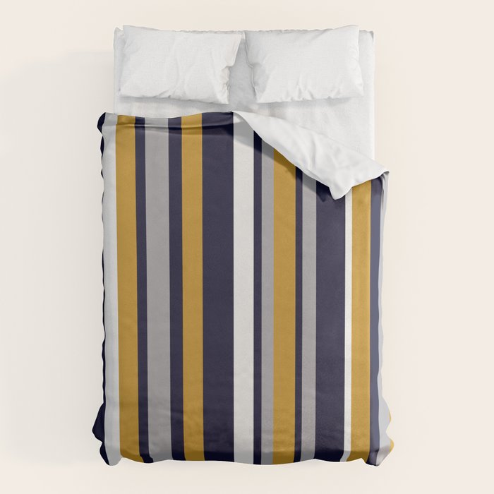 Modern Stripes in Mustard Yellow, Navy Blue, Gray, and White. Minimalist Color Block Duvet Cover Gallery Image 6