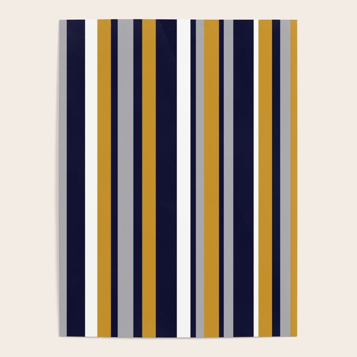 Modern Stripes in Mustard Yellow, Navy Blue, Gray, and White. Minimalist Color Block Poster Gallery Image 4