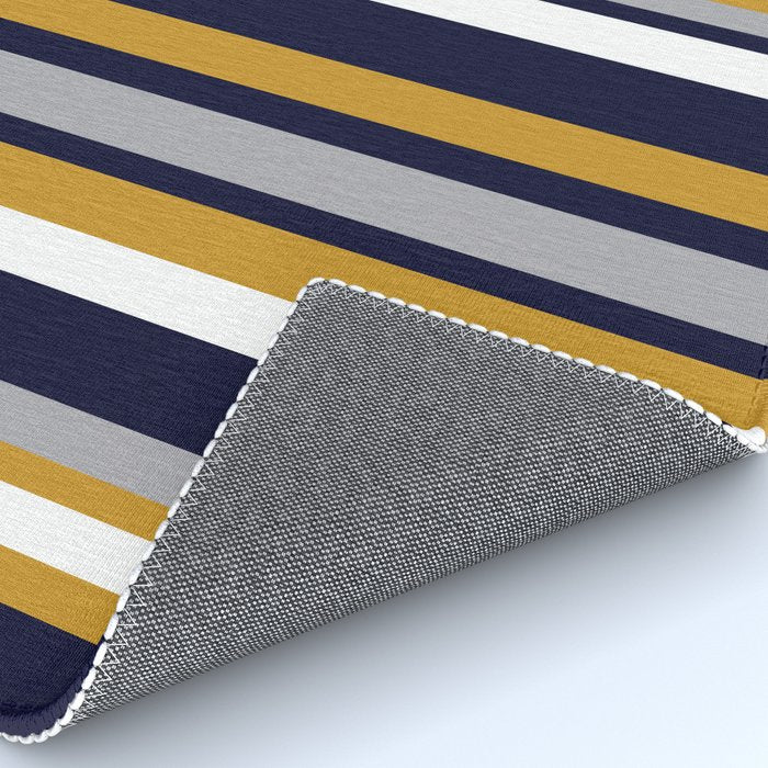 Modern Stripes in Mustard Yellow, Navy Blue, Gray, and White. Minimalist Color Block Rug Gallery Image 4