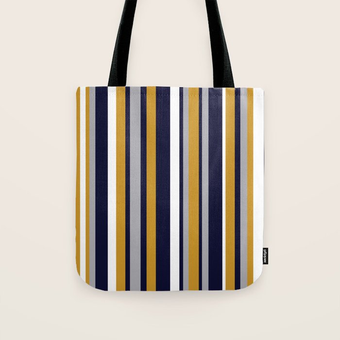 Modern Stripes in Mustard Yellow, Navy Blue, Gray, and White. Minimalist Color Block Tote Bag Gallery Image 1