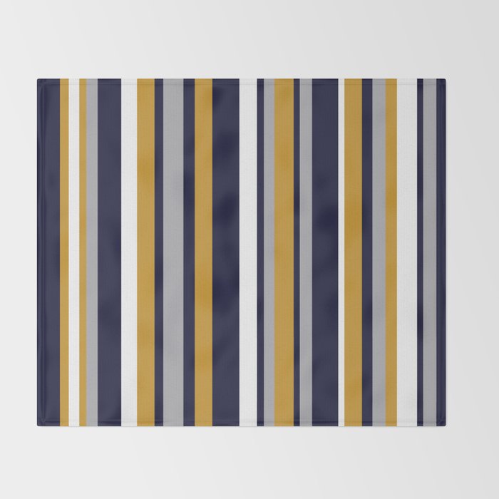 Modern Stripes in Mustard Yellow, Navy Blue, Gray, and White. Minimalist Color Block Throw Blanket Gallery Image 2