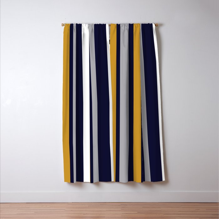 Modern Stripes in Mustard Yellow, Navy Blue, Gray, and White. Minimalist Color Block Window Curtain Gallery Image 3