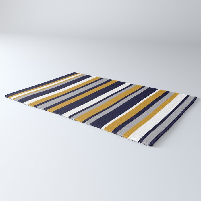 Modern Stripes in Mustard Yellow, Navy Blue, Gray, and White. Minimalist Color Block Rug Gallery Image 3