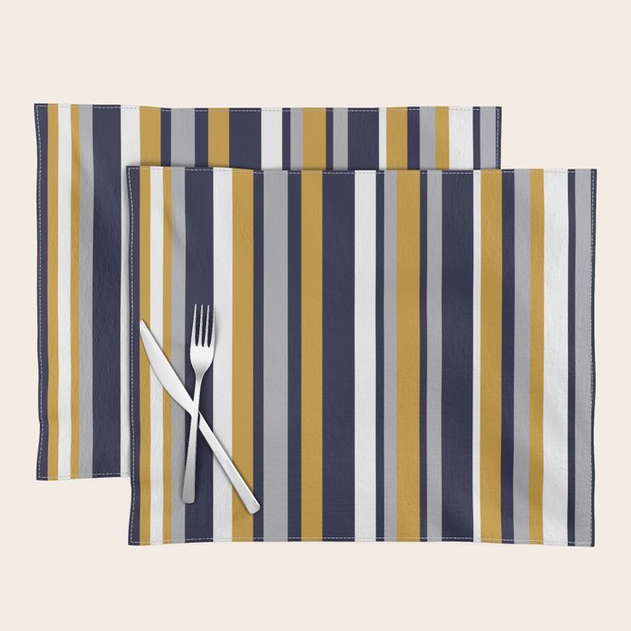 Modern Stripes in Mustard Yellow, Navy Blue, Gray, and White. Minimalist Color Block Placemat Gallery Image 1