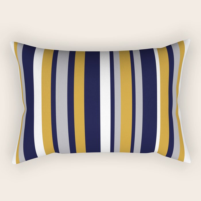 Modern Stripes in Mustard Yellow, Navy Blue, Gray, and White. Minimalist Color Block Rectangular Pillow Gallery Image 1