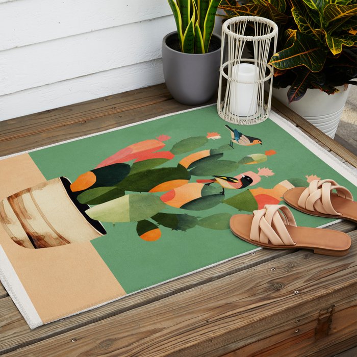 Cactus & Birds 3 Outdoor Rug Gallery Image 2