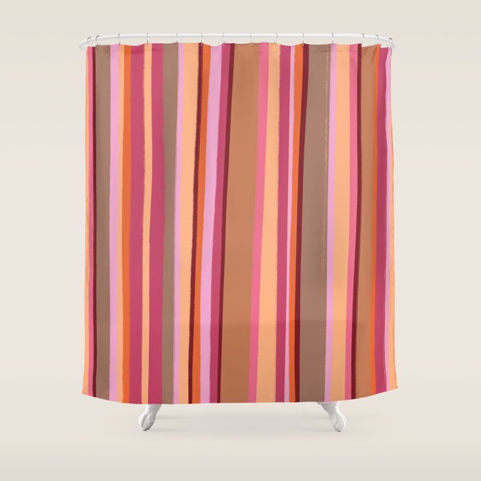 Sunday Morning Stripes Inspired by PANTONE 17 1230 Mocha Mousse Shower Curtain Gallery Image 1