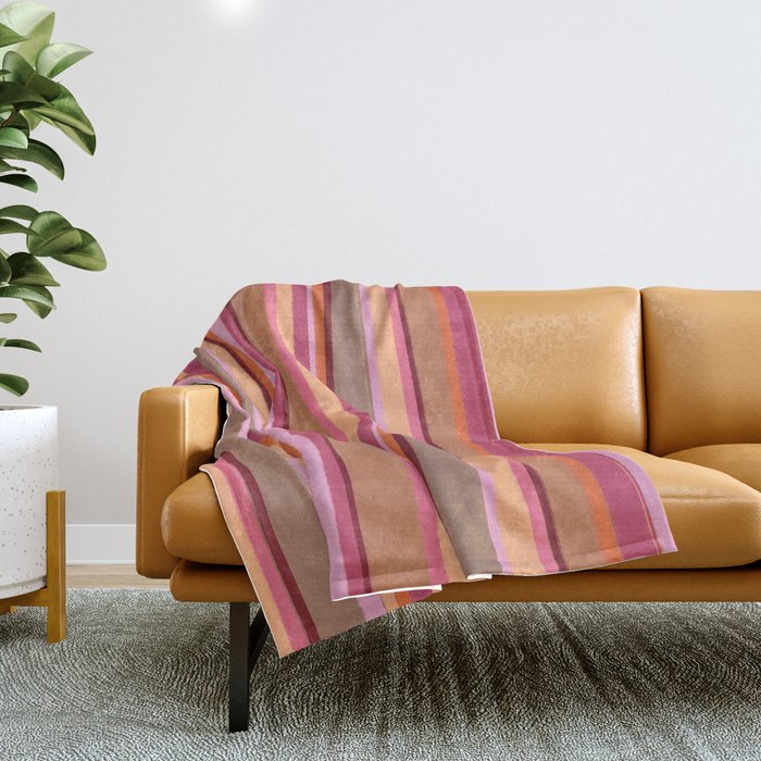 Sunday Morning Stripes Inspired by PANTONE 17 1230 Mocha Mousse Throw Blanket