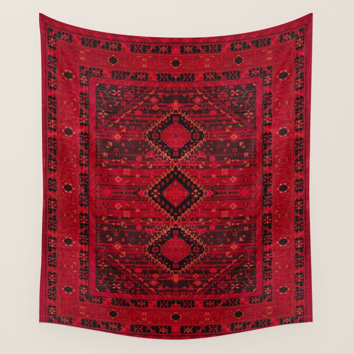 Scarlet Elegance: Oriental Moroccan & Ottoman Artistry Wall Tapestry Gallery Image 1