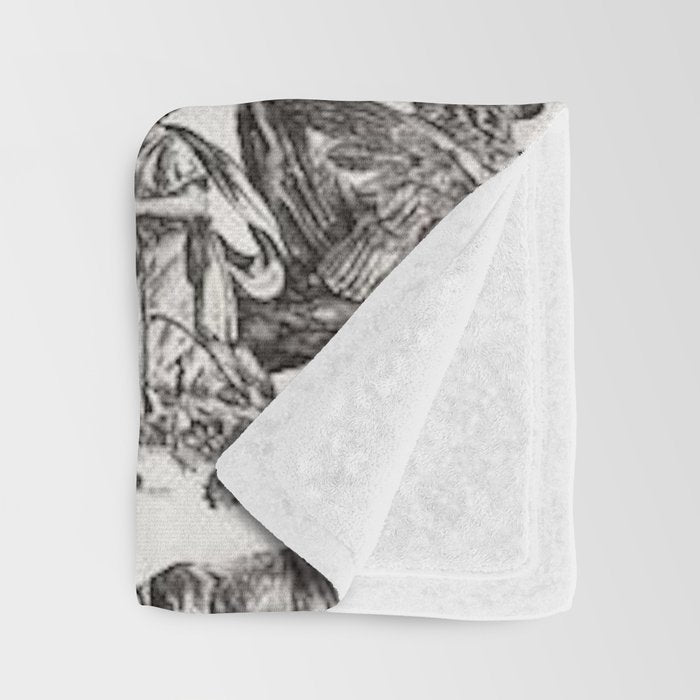 Antique 18th Century French Vintage Toile de Jouy Black & White Throw Blanket Gallery Image 3