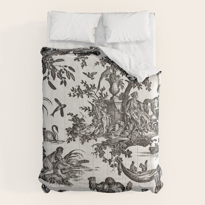 Antique 18th Century French Vintage Toile de Jouy Black & White Comforter Gallery Image 1
