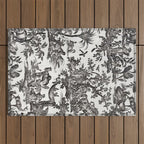 Antique 18th Century French Vintage Toile de Jouy Black & White Outdoor Rug Gallery Image 1
