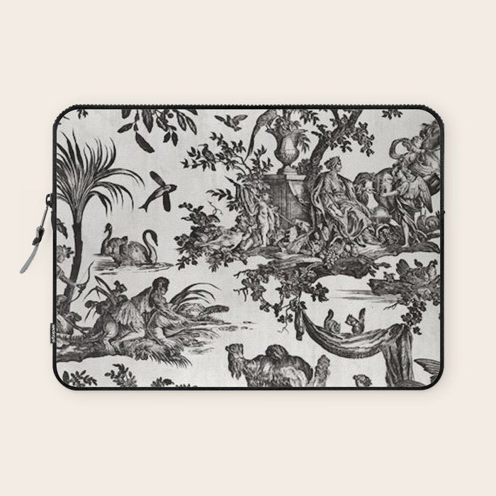 Antique 18th Century French Vintage Toile de Jouy Black & White Laptop Sleeve Gallery Image 1