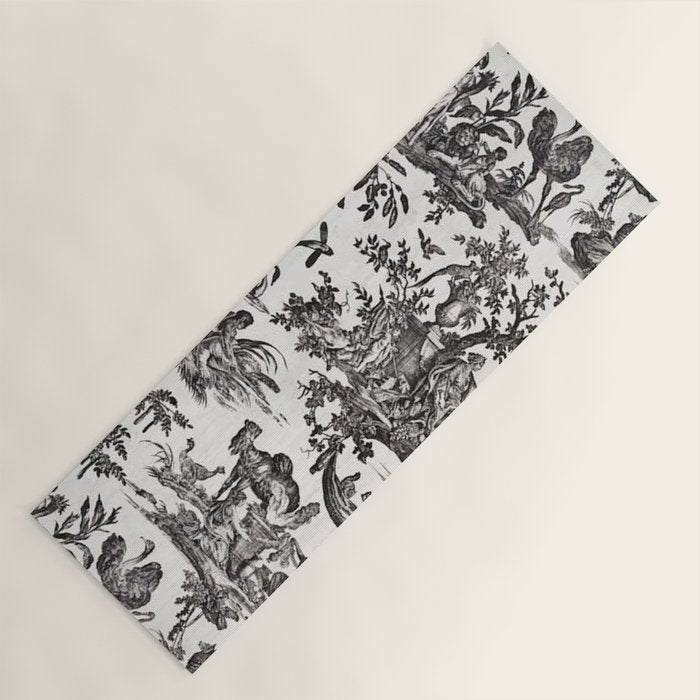 Antique 18th Century French Vintage Toile de Jouy Black & White Yoga Mat Gallery Image 1