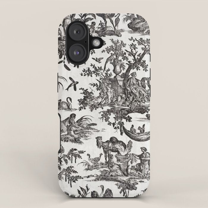 Antique 18th Century French Vintage Toile de Jouy Black & White iPhone Case Gallery Image 1