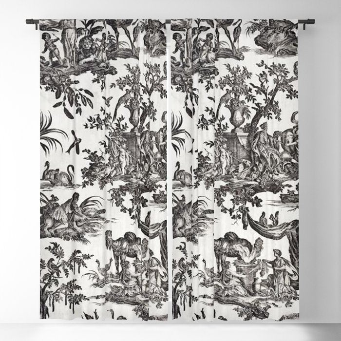 Antique 18th Century French Vintage Toile de Jouy Black & White Window Curtain Gallery Image 1
