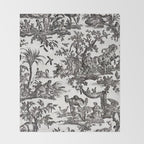 Antique 18th Century French Vintage Toile de Jouy Black & White Throw Blanket Gallery Image 2