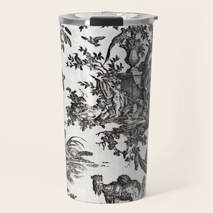 Antique 18th Century French Vintage Toile de Jouy Black & White Travel Mug Gallery Image 1