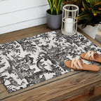 Antique 18th Century French Vintage Toile de Jouy Black & White Outdoor Rug Gallery Image 2