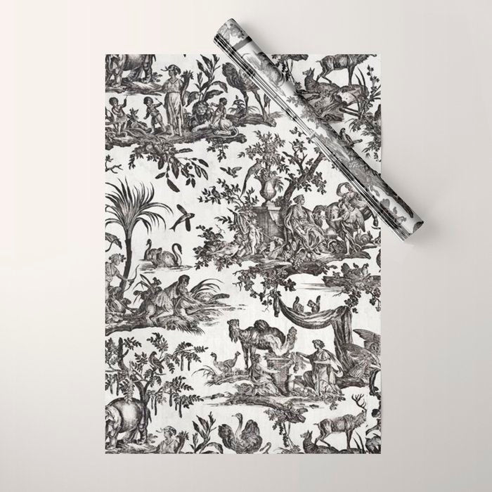 Antique 18th Century French Vintage Toile de Jouy Black & White Wrapping Paper Gallery Image 1