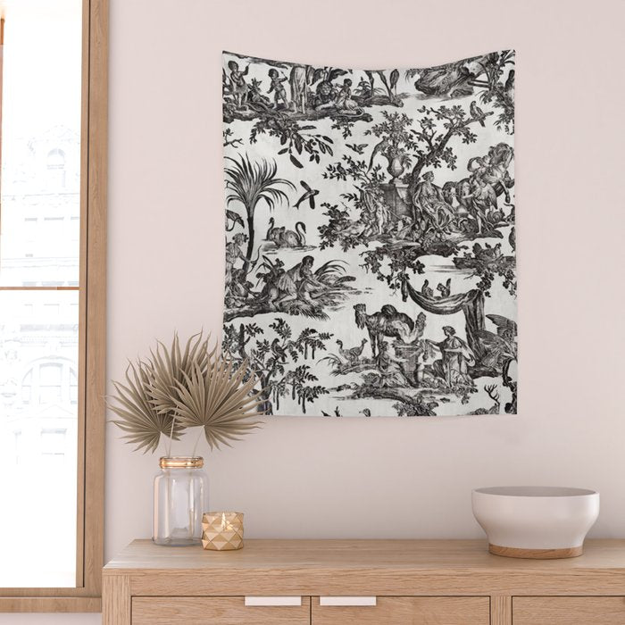Antique 18th Century French Vintage Toile de Jouy Black & White Wall Tapestry Gallery Image 2
