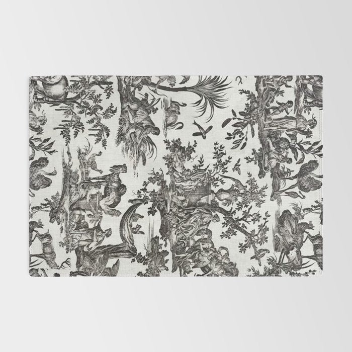 Antique 18th Century French Vintage Toile de Jouy Black & White Rug Gallery Image 2