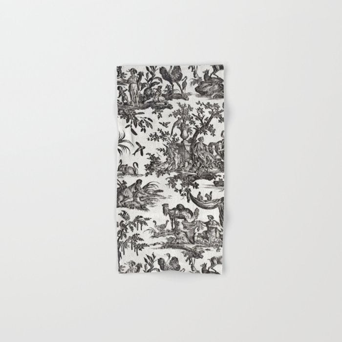 Antique 18th Century French Vintage Toile de Jouy Black & White Bath Towel Gallery Image 1