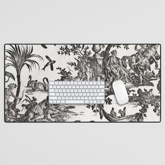 Antique 18th Century French Vintage Toile de Jouy Black & White Desk Mat Gallery Image 1