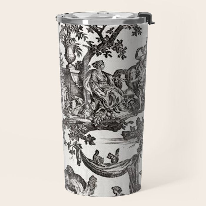 Antique 18th Century French Vintage Toile de Jouy Black & White Travel Mug Gallery Image 2