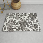 Antique 18th Century French Vintage Toile de Jouy Black & White Rug Gallery Image 1
