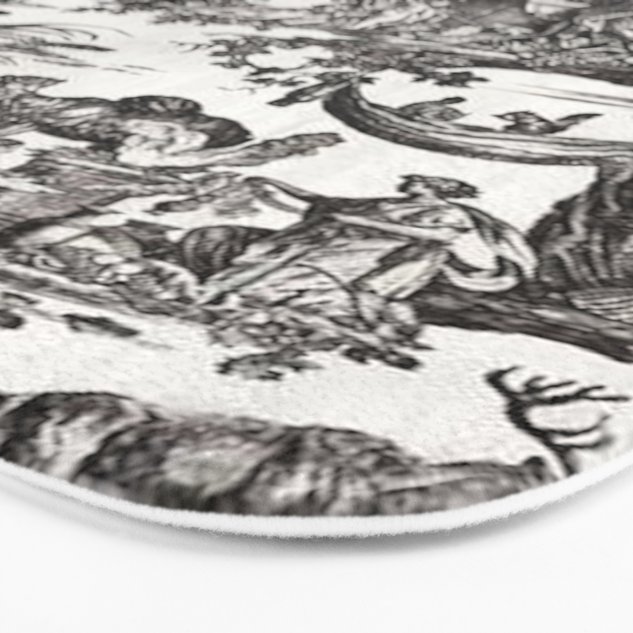 Antique 18th Century French Vintage Toile de Jouy Black & White Bath Mat Gallery Image 3