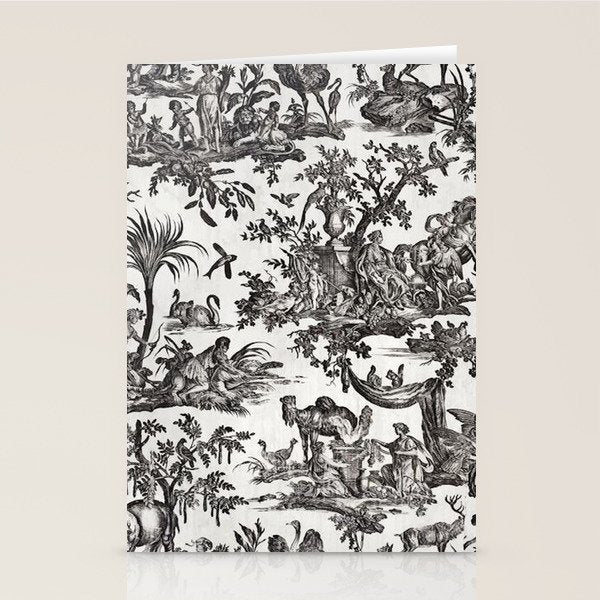 Antique 18th Century French Vintage Toile de Jouy Black & White Stationery Card Gallery Image 2
