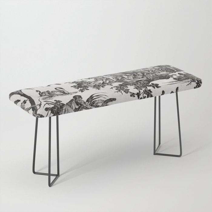 Antique 18th Century French Vintage Toile de Jouy Black & White Bench Gallery Image 1