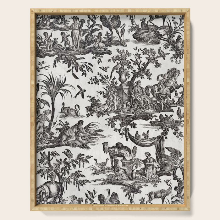 Antique 18th Century French Vintage Toile de Jouy Black & White Serving Tray Gallery Image 1