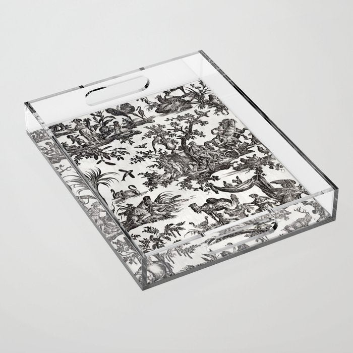 Antique 18th Century French Vintage Toile de Jouy Black & White Acrylic Tray Gallery Image 1