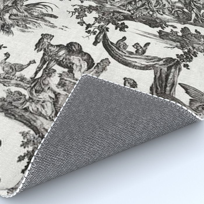 Antique 18th Century French Vintage Toile de Jouy Black & White Rug Gallery Image 4