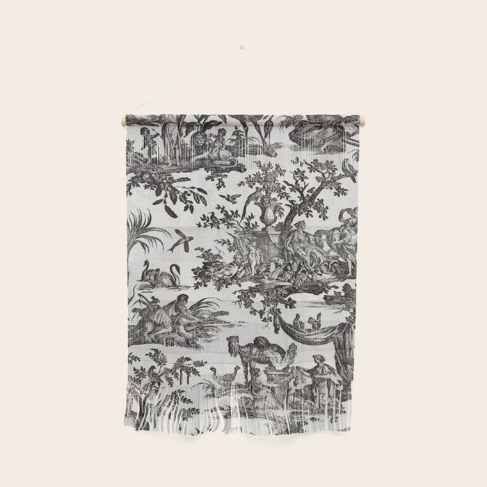 Antique 18th Century French Vintage Toile de Jouy Black & White Wall Hanging Gallery Image 1