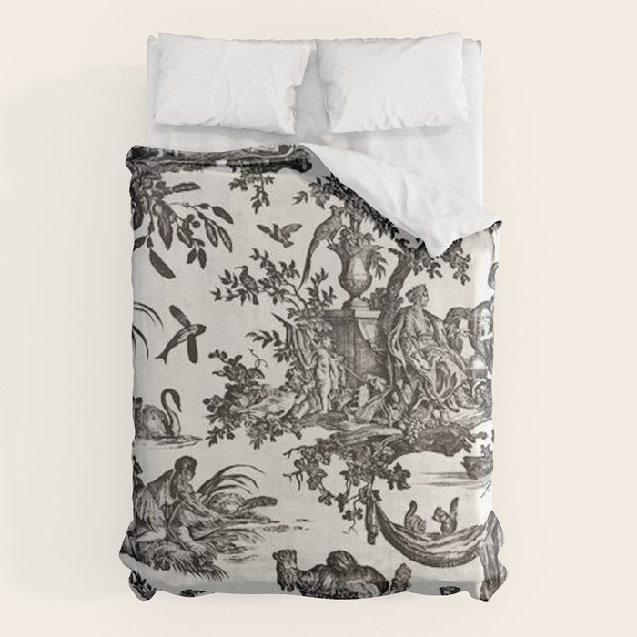 Antique 18th Century French Vintage Toile de Jouy Black & White Duvet Cover Gallery Image 6
