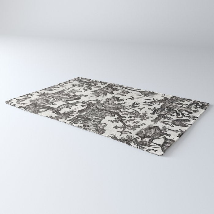 Antique 18th Century French Vintage Toile de Jouy Black & White Rug Gallery Image 3